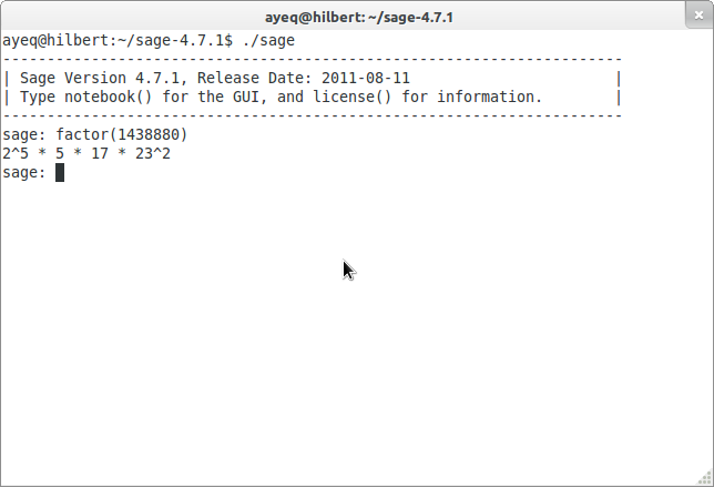 Using Sage at the command line.